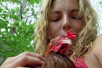 Both she and the chicken are no longer on the island.